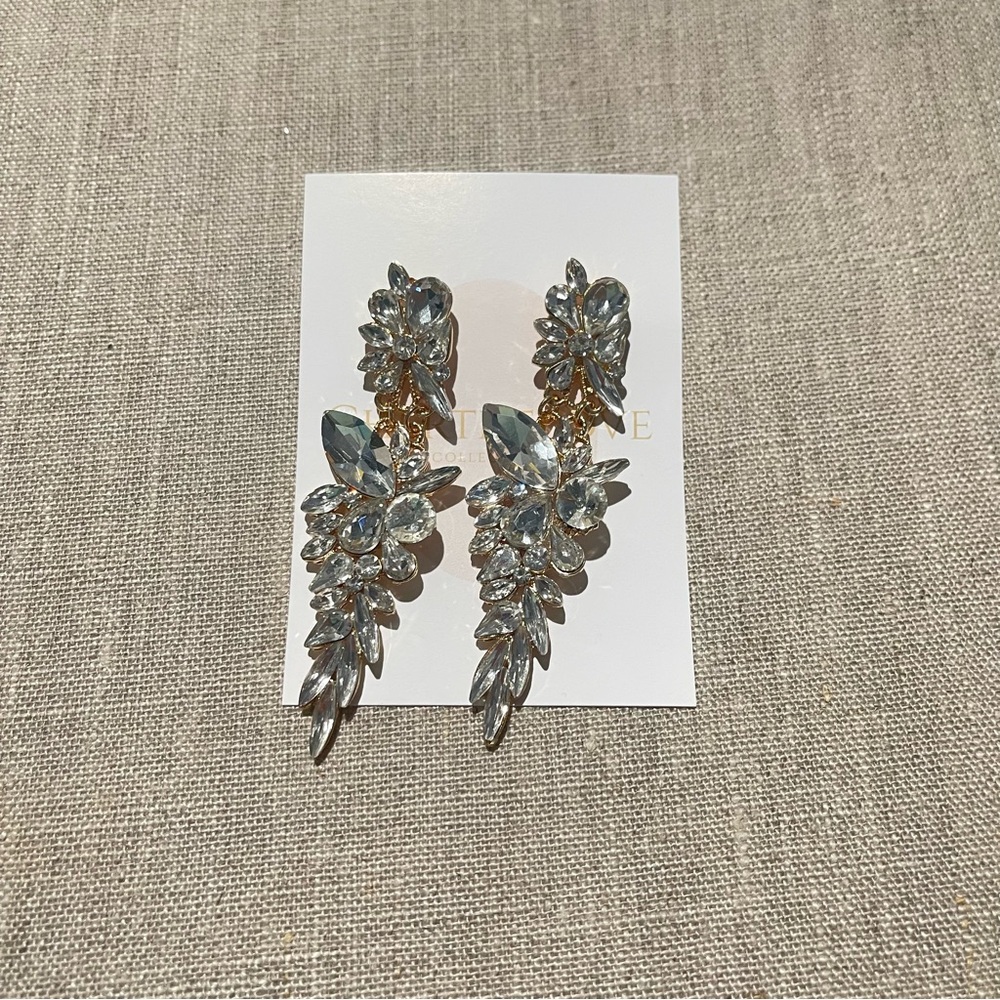 Elegant And Luxury Earring New - Rhinestone & Gold Drop | Bridal Jewelry - Picture 7 of 8